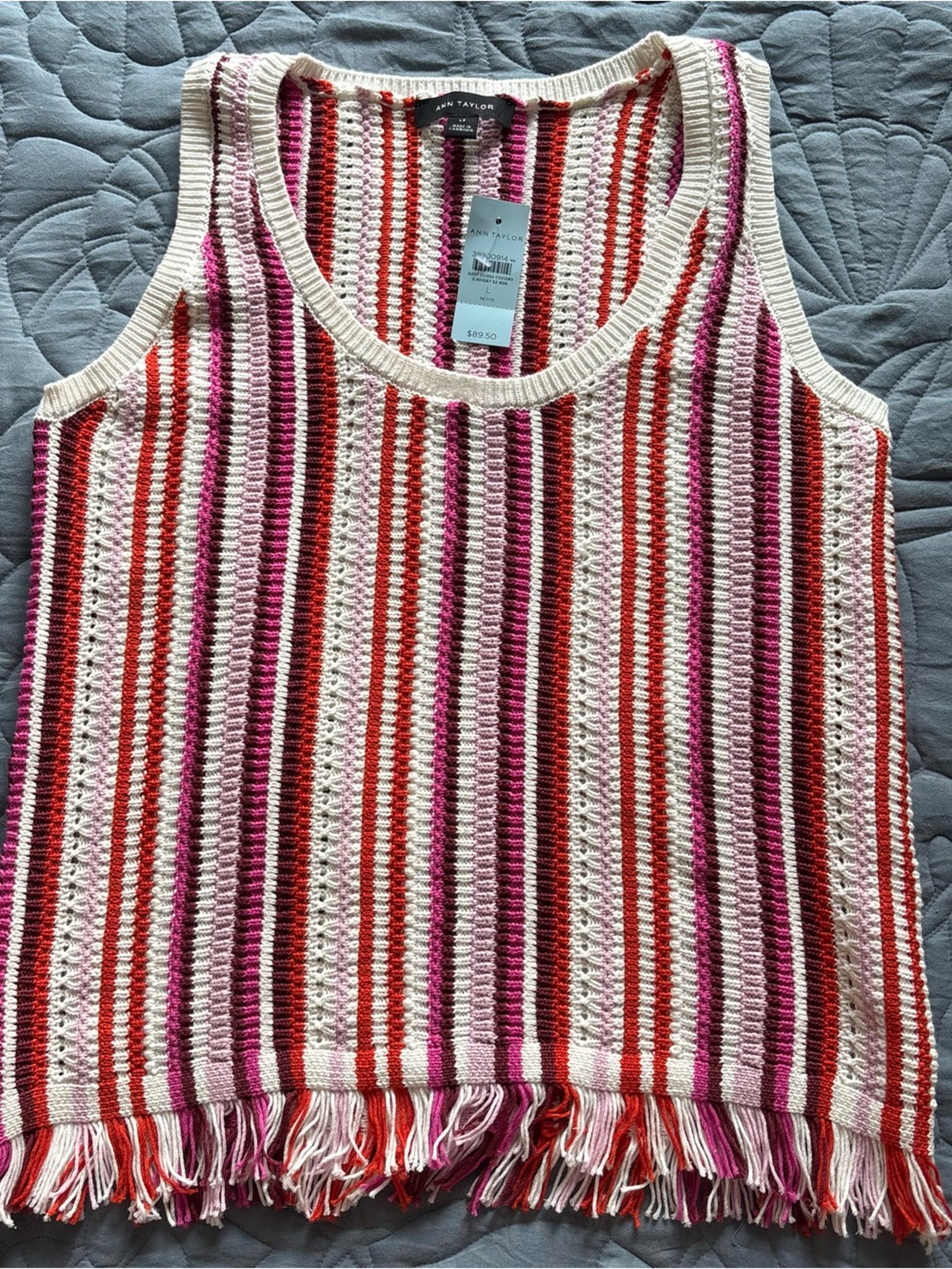 Ann Taylor Striped Scoop Neck Knit Tank in Cream, Pink & Red